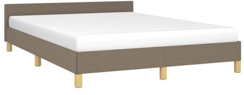 vidaXL Cadre de Lit avec Tête de Lit Rembourré et Sommier à Lattes - Double Adulte pour Chambre Intérieur - Taupe 140x190 cm Tissu