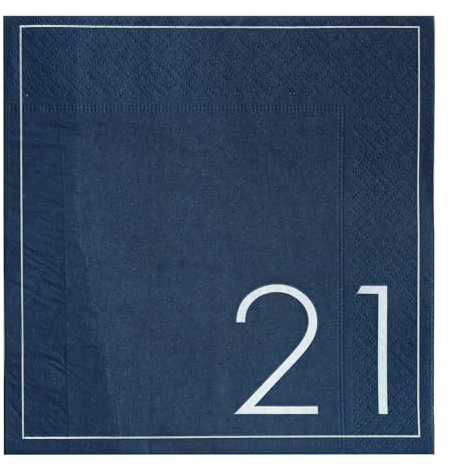 Ginger Ray 21st Birthday Navy Paper Party Birthday Napkins Pack of 16,Blue,0.5 x 16.5 x 16.5 cm; 220 Grams