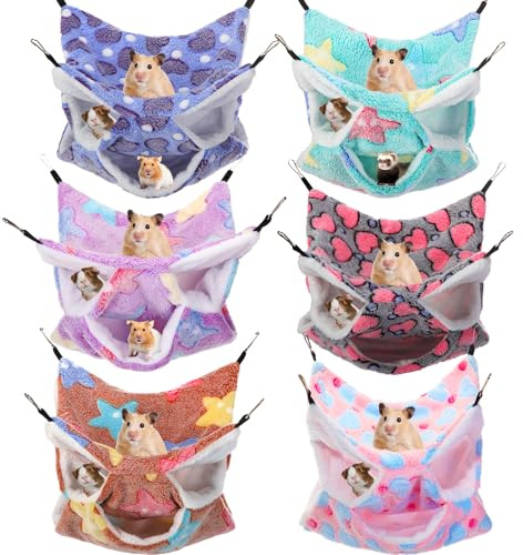 Sadnyy 6 Pieces Guinea Pig Rat Hammock Three Layer Ferret Bed Small Animal Hanging Pet Cage Hammock for Chinchilla Rat Sugar Glider Squirrel Reptiles(Fresh Pattern)