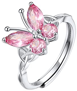 SILVERCUTE Schmetterling Keltischer Knoten Verstellbar Ring für Mädchen Niedlicher Fingerring mit Geburtsstein Turmalin Einstellbar Glücksring 925 Statement Ring mit Zirkonia Schmuck für Verlobte
