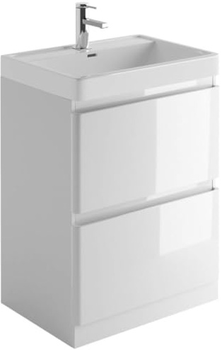 Go Bathrooms Newbold 600mm Gloss White Vanity Unit Includes Resin Basin Floor Standing Vanity Storage Unit Bathroom Sink Unit