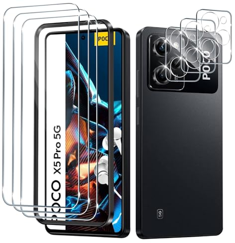 Liilaa Protector de Pantalla para Xiaomi Poco X5 Pro 5G, 3 Piezas Cristal Templado y 3 Piezas Protector de Lente de Cámara, Anti Arañazos Dureza 9H Vidrio Templado