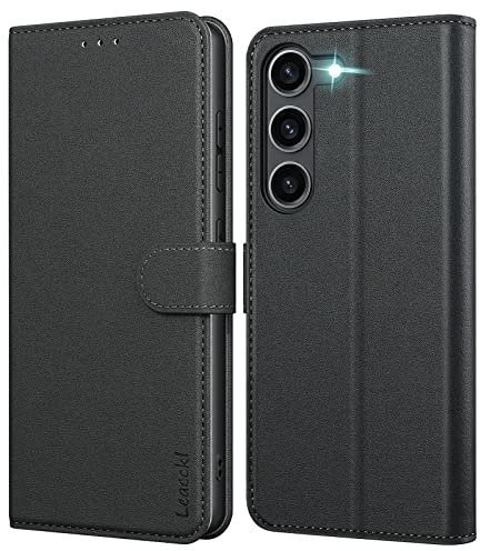 Leacckl Cover per Samsung Galaxy S23 6,1 Pollici, Custodia a portafoglio in Pelle PU Premium [Magnetica a Scatto] [Funzione Stand] per Samsung Galaxy S23, Nero