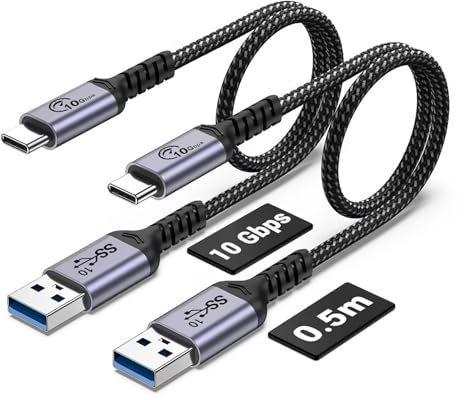 SUMPK Cable de datos USB C de 50 cm, 10 Gbps, 2 paquetes, USB 3.1 Gen 2, cable tipo C 3A, cable de transferencia de datos de carga rápida, compatible con Samsung Galaxy S21 S10 S9 Note 20, Power Bank