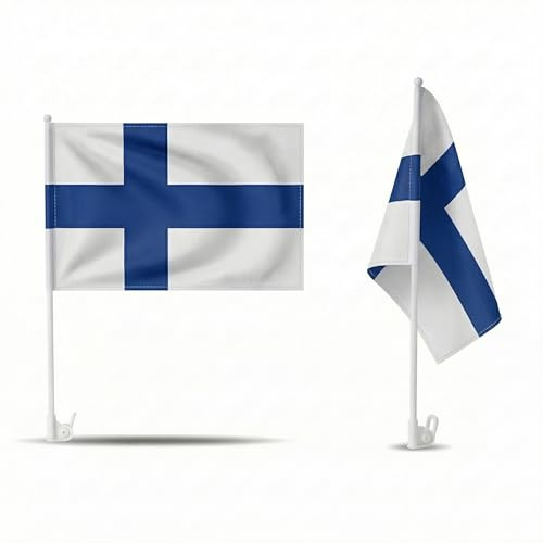 2er Set Auto Fahne Finnland - Autofahnen Finnische Flagge 30 x 45 cm, Fußball Fanartikel, WM & EM, Länderflagge Finnland