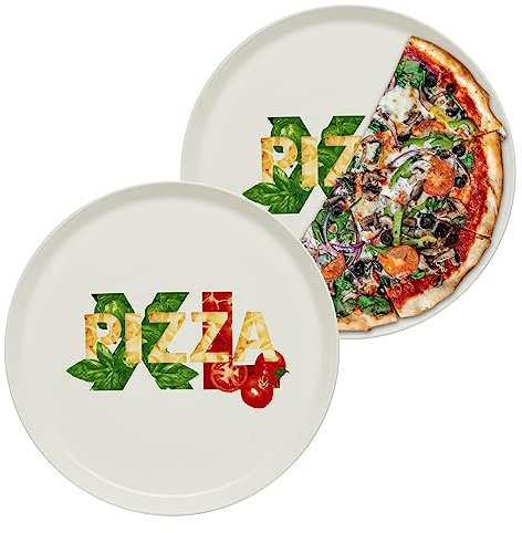 KHG 2er Set Pizzateller, extra groß mit 33cm Durchmesser in XL1 Print, perfekt für Gastro und Zuhause, hochwertiges Porzellan, Spühlmaschinengeeignet & perfekt Stapelbar