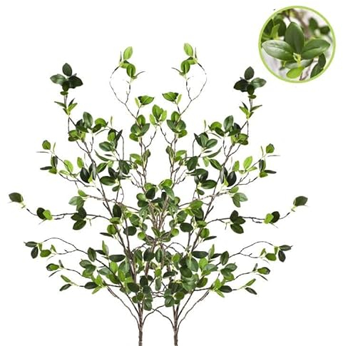 Qiuboluny 3 Stück Künstliche Zweige Grünstängel Künstlich Eukalyptus Fake Eukalyptus Pflanze Zweige mit Blättern 110 cm Ficus-Stiele in der Vase für Dekorationen Home Garten Büro Schreibtisch