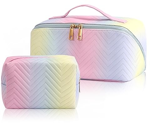2PCS Kosmetiktasche Reise Schminktasche: 2PCS Make Up Tasche Organizer - Groß Kosmetikkoffer wasserdichte Kosmetiktasche Damen - Multifunktionale Tragbare Beauty Case (Verlaufsfarbe-2)