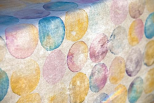 Staab's Stoff wasserabweisend Baumwolle beschichtet verschiedene Dekore (in 50cm Schritten) (Breite 140 cm x Länge wählbar) (Kreise auf Leinen gelb/blau/rosa)