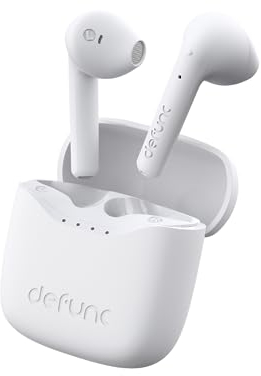 Defunc True Lite Weiß - Drahtloser Bluetooth 5.3 Hi-Fi Stereo Sound Kopfhörer, Touch Control, Integrierte Mikrofone, 20 Stunden Wiedergabezeit, USB-C Charge, für iOS und Android Telefon