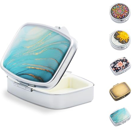 Metall Pillendose für Unterwegs, Mini Retro Pille Halter für Medizin Fischöle Vitamine, Vintage Klein Reise Geldbörse Tasche Tablettenbox Organizer (Rechteck Marmor)
