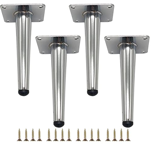 möbelfüße Sofa füße Schreibtisch füße Set mit 4 geraden Möbelbeinen aus Metall, konische TV-Schrankfüße, DIY-Ersatzteile für Sofa, Tisch, Couch, Schrank, Sessel, Ottomane (25 cm, Silber) Set