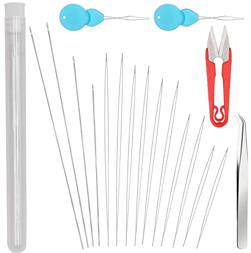 EuTengHao 19Pz Grande Aghi per bordatura lunghi e dritti Aghi per ricamo Aghi per ricamo Forbici Pinzette con bottiglia per aghi per la creazione di gioielli