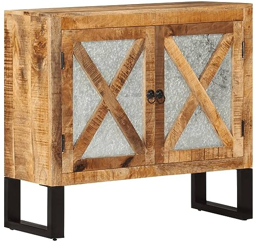 vidaXL Sideboard, Kommode mit viel Stauraum, Highboard Wohnzimmerschrank mit Türen Metallbeinen, Schrank Anrichte Beistellschrank, Massives Raues Mangoholz Metall