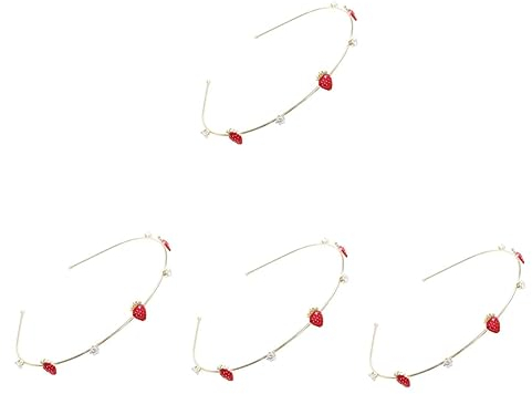 FRCOLOR 4 Stück Erdbeer Stirnband Dünne Stirnbänder Für Frauen Erdbeer-accessoires Haarschmuck Für Damen Strass-stirnbänder Stirnband Für Frauen Legierung Metall Rote Erdbeere Fräulein