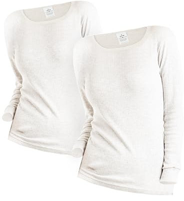 OCERA 2X Thermo Unterhemd für Damen, Warme Thermounterwäsche mit Baumwolle für den Winter - Creme - L