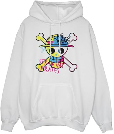 Netflix Men's One Piece Straw Hat Pirate Spray Hoodie White Medium