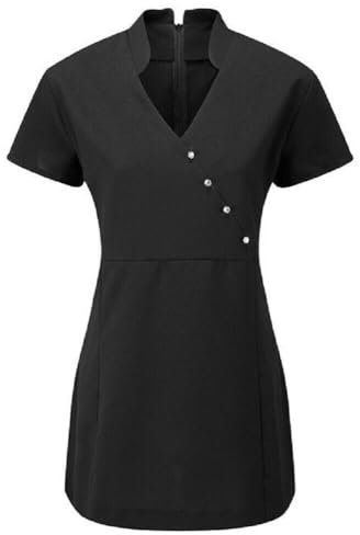 Design 24 Seven Tunique de salon de spa pour femme, uniforme de coiffure, manucure, industrie de la beauté, vêtements de travail, manches courtes, col en V, V4B, Noir , 42