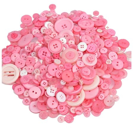 Yurosiay Bunt Knöpfe Set 600 Stück Harz Bastelknöpfe 2/4 Löcher Rund Kunststoff Knöpfe Kinderknöpfe Gemischte Größen Plastikknöpfe DIY Knöpfe zum Basteln Nähen Painting Geschenk Deko Rosa