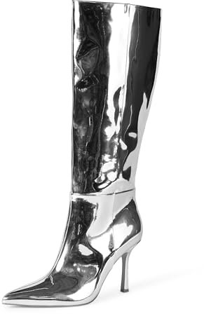 The Drop Stivale Alto con Tacco Gemini Alti, Specchio Argento, 40.5