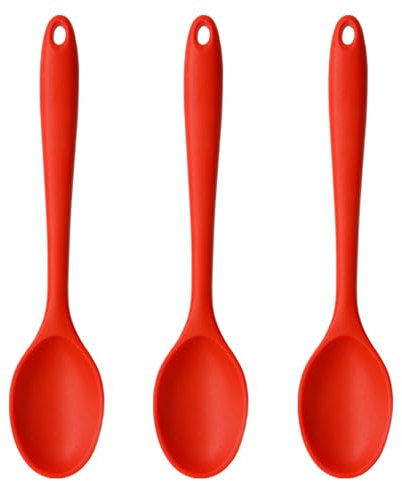 Lot de 3 cuillères en silicone résistantes à la chaleur, cuillères de four et mélange de silicone (rose)