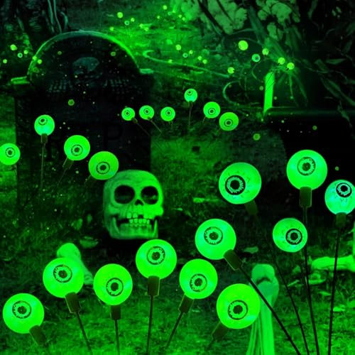 2Pack Halloween Deko Outdoor Licht - 12 LED Augapfel Dekoration Gartenbeleuchtung, Dekorative Leuchtende Lichterkette, Solarlampen für Garten Rasen Party