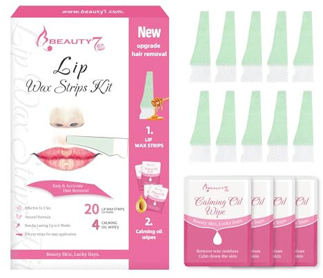 Bandes de Cire Froide Lèvre Supérieure - Tous les Peaux - 20 Bandes de Cire avec 4 Lingettes Apaisantes Bandes de Cire Frome Prédécoupées L'épilation des Visage