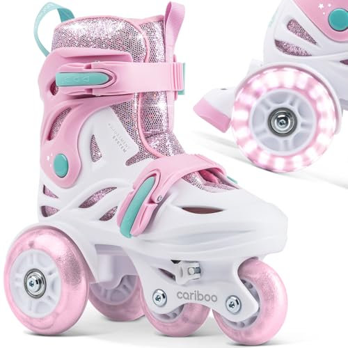 cariboo Rollschuhe Für Kinder Inliner Für Anfänger Verstellbar XS 26-30 Mit Lernlaufräder Glitzern Rosa Minze Ballerina