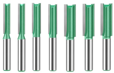Boxonly 7 PCS Straight Router Bit Set 8mm Shank,Double Flute Woodworking Milling Cutter Router Bit Sets 6mm 7mm 8mm 9mm 10mm 11mm 12mm Cut Diameter Cutting Trimming Cutter Routing Bits