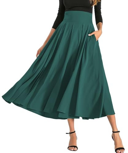 MGizo DtiSpectrum Falda con Vuelo para Mujer - Falda Larga Plisada de Cintura Alta con Abertura y Lazo, Falda Vintage Sedosa y Fluida en Forma de A con Color Sólido