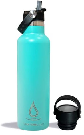Mondello Stainless Steel Drinks Bottle (Light Blue, 750ml) Ideal Travel Water Bottle Including Both Flex Straw and Flex Cap. Hot and Cold Drinks - BPA Free