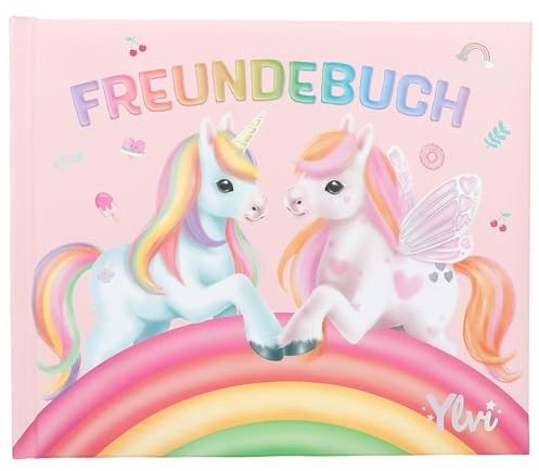 Depesche 13202 Ylvi - Freundebuch in Rosa, mit Einhorn Motiv und Regenbogen, Freundschaftsbuch mit 108 Seiten zum Eintragen und Verzieren