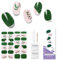 Semi Cured Gel Strips, 28 pcs Work with Any UV Lamp, Long Lasting Stickers Full Wraps, Salon Quality, Easy to Apply (Leaves Green)