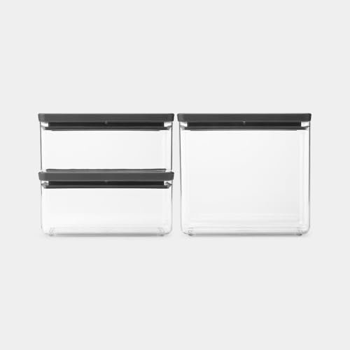 Brabantia TASTY+ Stapelbare Behälter 2er Set – 1,5 l & 3,5 l | Luftdichte Vorratsdosen mit Silikondichtung für die Küche | Gefäße für trockene und feuchte Lebensmittel, Zucker, Mehl | Dark Grey
