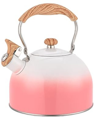 Stovetop Tea Kettle, 2.3 Quart Stainless Steel Whistling Tea Kettle with Wood Pattern Anti-Hot Handle, Gradient Color Tea Pots for Stove Top, Suitable for All Heat Sources (Pink)