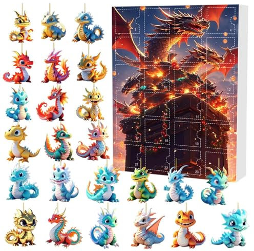 Drachen Adventskalender 2024, Halloween Christmas 24 Tage Weihnachts Countdown Kalender, Adventskalender Mit Bezaubernden Drachen Babypuppen Für Kinder