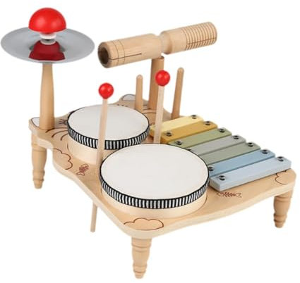 LOVIVER Set di xilofono, Batteria, Strumenti Musicali Montessori, bomboniere, Giocattoli educativi sensoriali, percussioni in Legno per Bambini, Regali