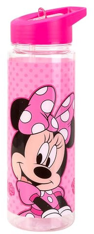 Diseny M Mouse Flip Up Water Bottle 650ml, Official Diseny UK Merchandise, Kids Reusable Non Spill BPA Free Recyclable Plastic, Ideal School Sports, Pink. (M Mouse)
