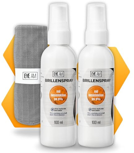 NEUHEIT: Hygienisches Brillenspray mit Desinfektion | Für klare Sicht & effektiven Schutz vor Schmutz, Viren und Bakterien (inkl. Premium Brillenputztuch) (2x100ml)
