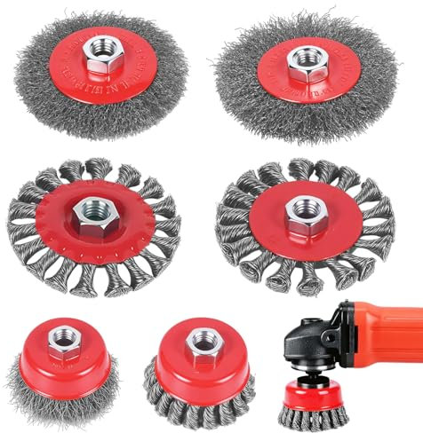 Drahtbürste Winkelschleifer Flex, Winkelschleifer Zubehör, Drahtbürste Flex Set, delstahldraht Drahtbürste 75mm und 100mm, für Bohrmaschine Polier, Schleifen, Entrosten, Entgraten, 6 Stück