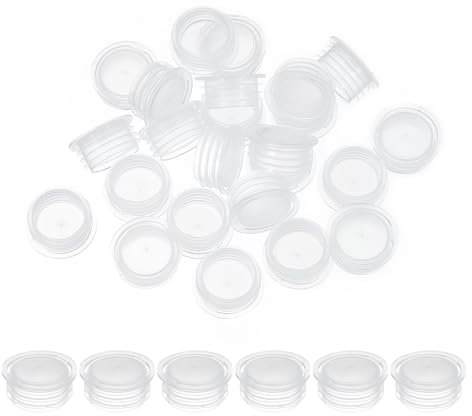 PATIKIL Salt and Pepper Shaker Stoppers 18mm/0.71, 25Pcs Plastic Salt Shaker Plug Replacement with Pull Ring Reusable Clear Round End Cap for Pots Bottles Pipes