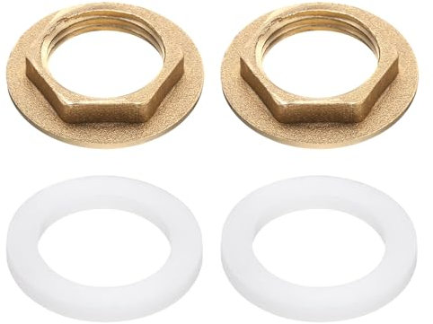 sourcing map 2Pcs Brass Lock Nuts Pipe Fitting, 1/2 Inch BSP Female Hex Locknut, Flange Single Hole Faucet Lock Nut with Silicone Washer for Kitchen Basin Sink Plumbing