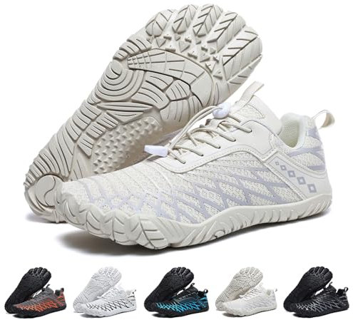 Bravover Barfußschuhe Weit Herren Damen Barfussschuhe Traillaufschuhe Five Finger Zehenschuhe Minimalistische Zero-Drop Sohlen Wanderschuhe Leicht Laufschuhe Komfort Fitnessschuhe Unisex Beige EU43