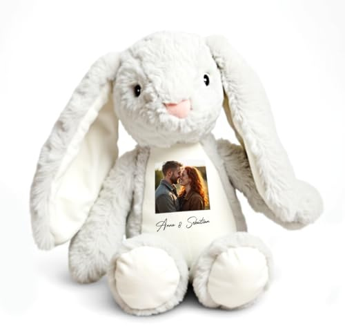 Love Faith personalisierter Stoffhase - Weiß - Foto & Namen 34 cm