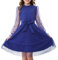 Rolanko Girl's Puff Long Sleeve Dress, High Waist with Belt A Line Ruffled Collar Contrast Mesh Princess Party Tulle Dresses, Navy, 11-12 Years, 160
