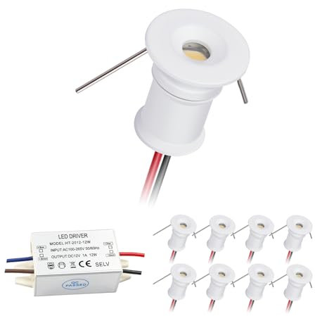 HHTUN 902 LED Downlight DC12V 1W, geeignet für Bücherregale, Schränke und verschiedene Anzeigeschränke als dekorative Lichter, eingebettete Installation, mit Stromversorgung (4000K, Weiß, 9Pack)