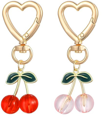 Tucnoeu 2pcs Schlüsselanhänger Kirsche, Bag Charm, Taschenanhänger Damen, Charmantes Accessoire für Handtaschen und Schlüsselbund