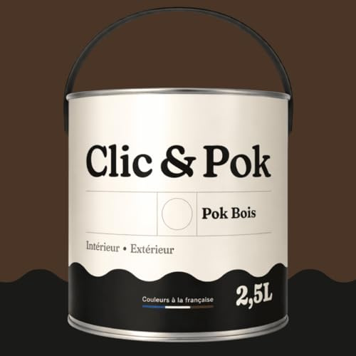 POK BOIS Peinture Bois Extérieur Intérieur – Satinée, Résistante Intempéries UV, Multisupport - 2,5L - RAL 8014 Brun sépia