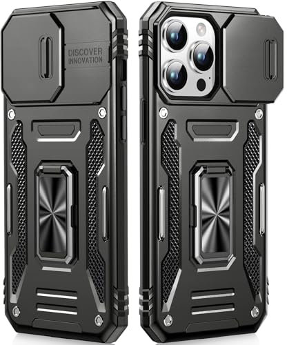 OLHAOMAO Hülle für iPhone 12 Pro Max mit 360°-Drehständer,[Magnetischer Ringständer][Schiebebare Kameraabdeckung] Militärische Objektivschutzhülle für 12 Pro Max 6,7,Schwarz