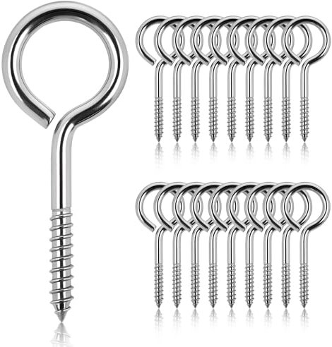 18Pcs Screw-in Vine Eye 65mm, Rust-Proof Heavy Duty Eye Hooks(Capacity 205KG), 304 Stainless Steel Ceiling Hooks Anti-Break Eyelet Screws for Wood, Fixing Wires, Flower Basket, Chandelier